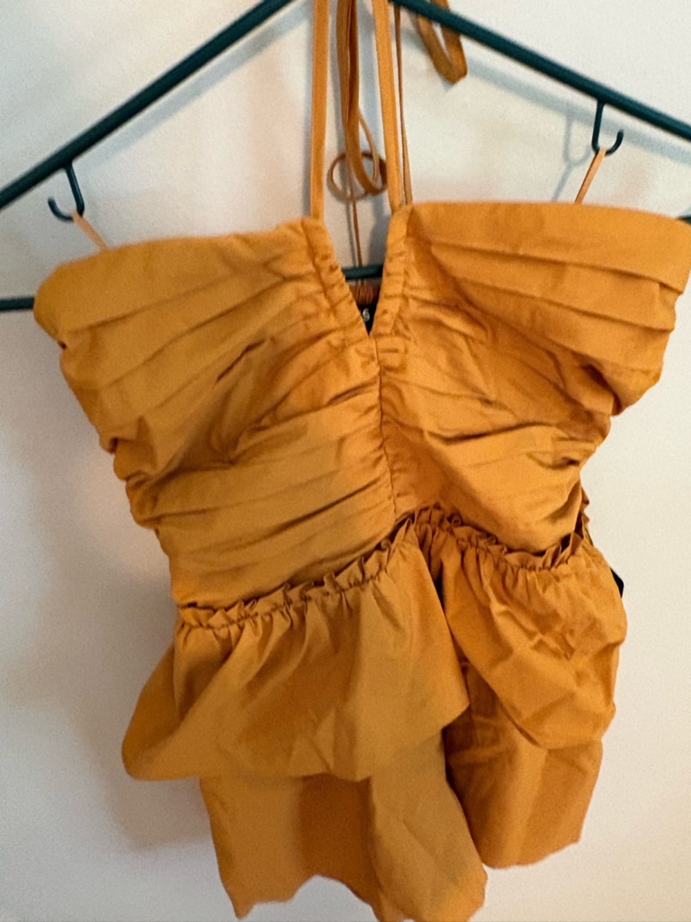 Express Mustard Yellow Ruffled Halter Romper - Picture 4 of 7